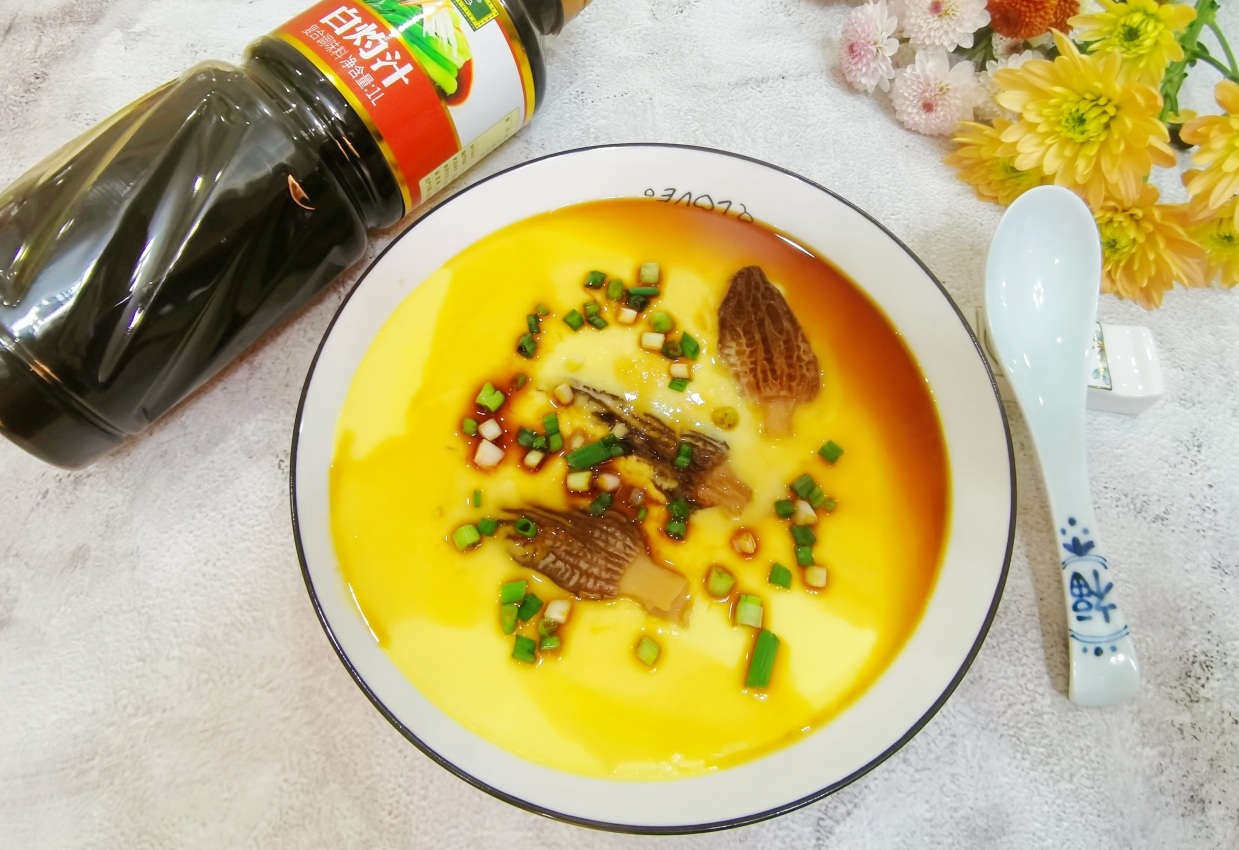 Steamed eggs with Morel mushrooms
