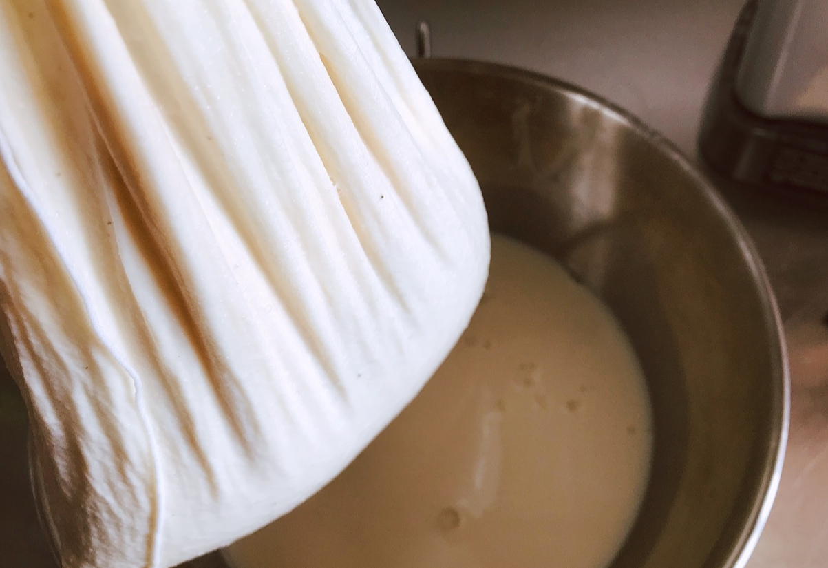 Squeeze soy milk through cheesecloth twice for best results.