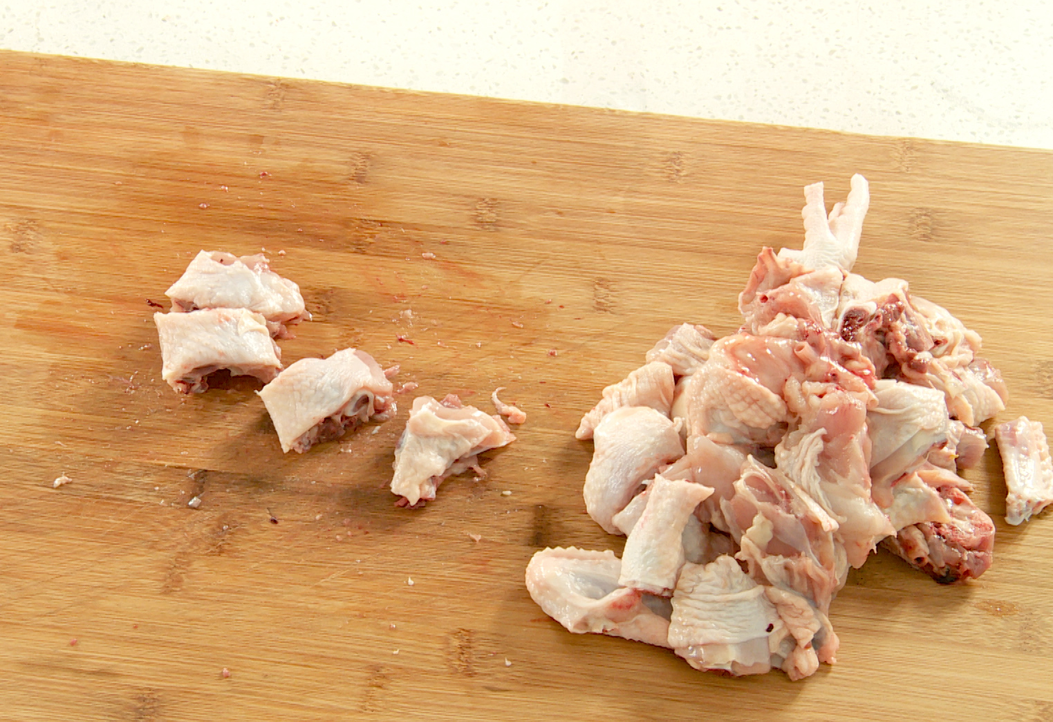 How to prepare chicken: cut whole chicken into 3-inch wide pieces.