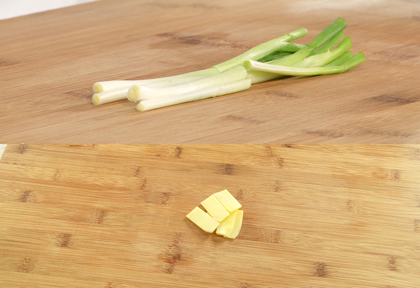 Prep 0.7 oz green onion segments and ginger slices.