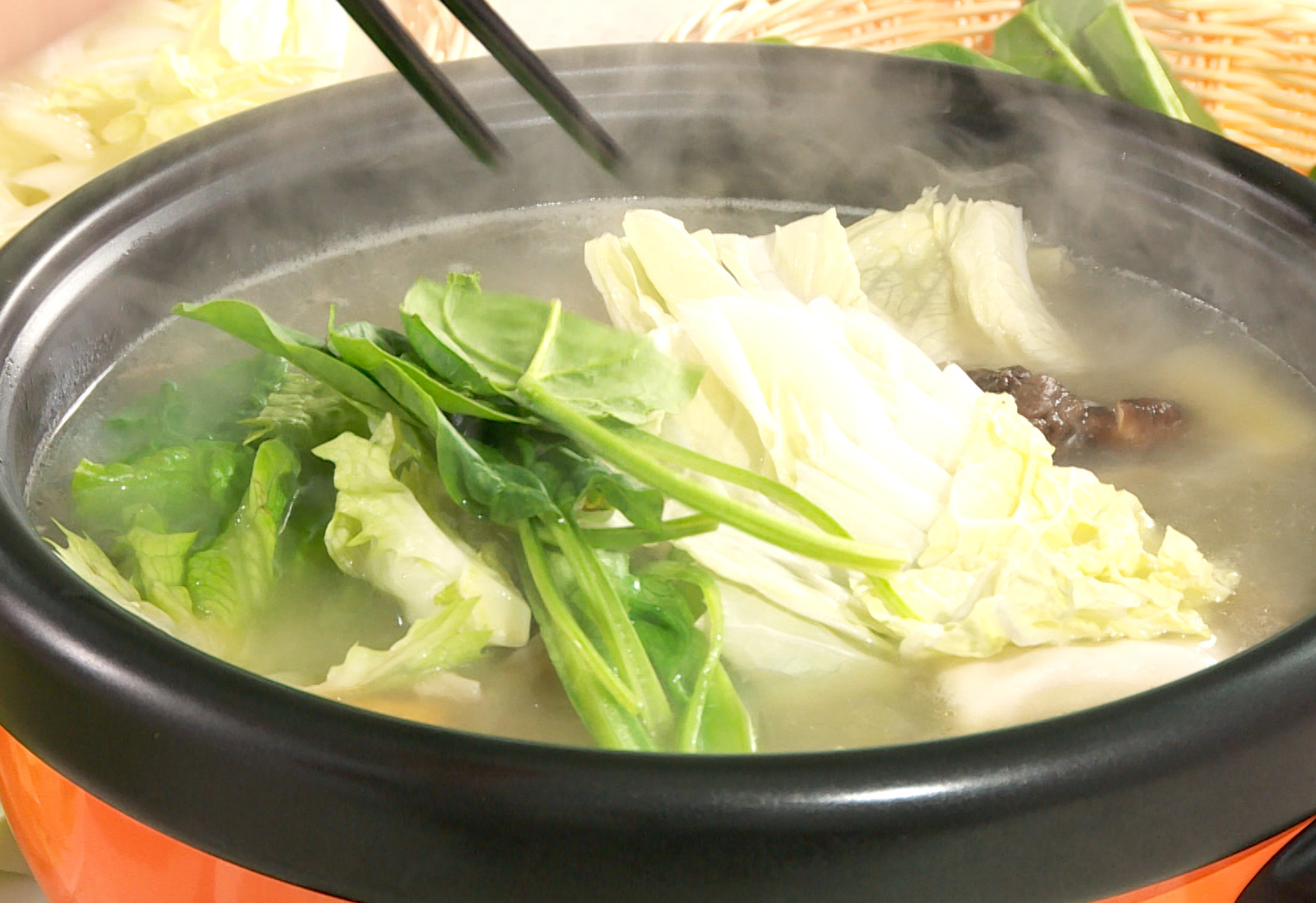 Make a healthy mixed vegetable hot pot with broth, shiitake mushrooms, meatballs, and veggies. Customize ingredients.