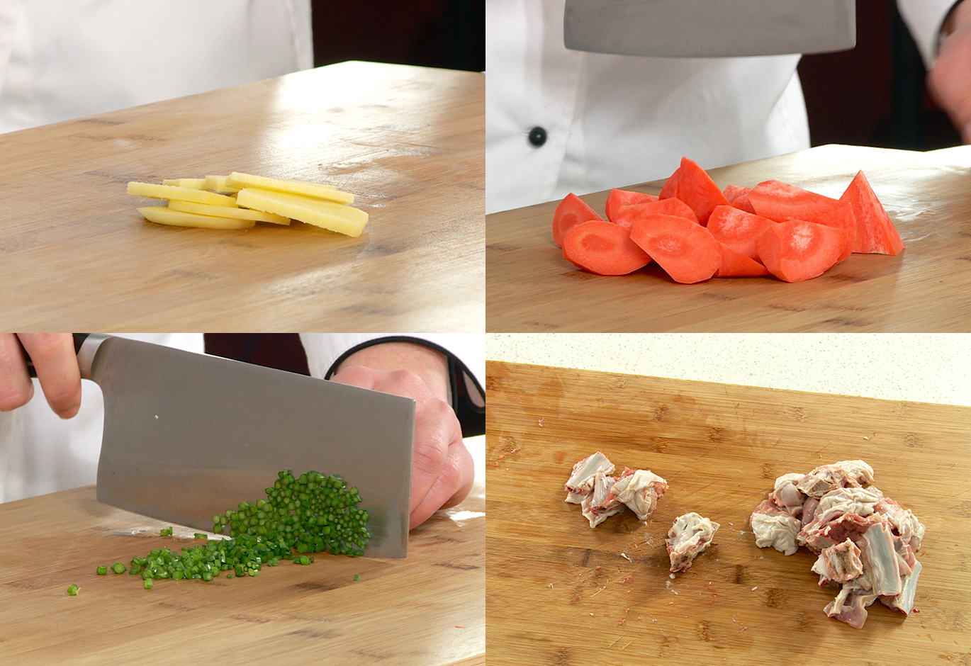 Recipe prep: Slice ginger, cut carrot, chop chives, and cut lamb ribs.