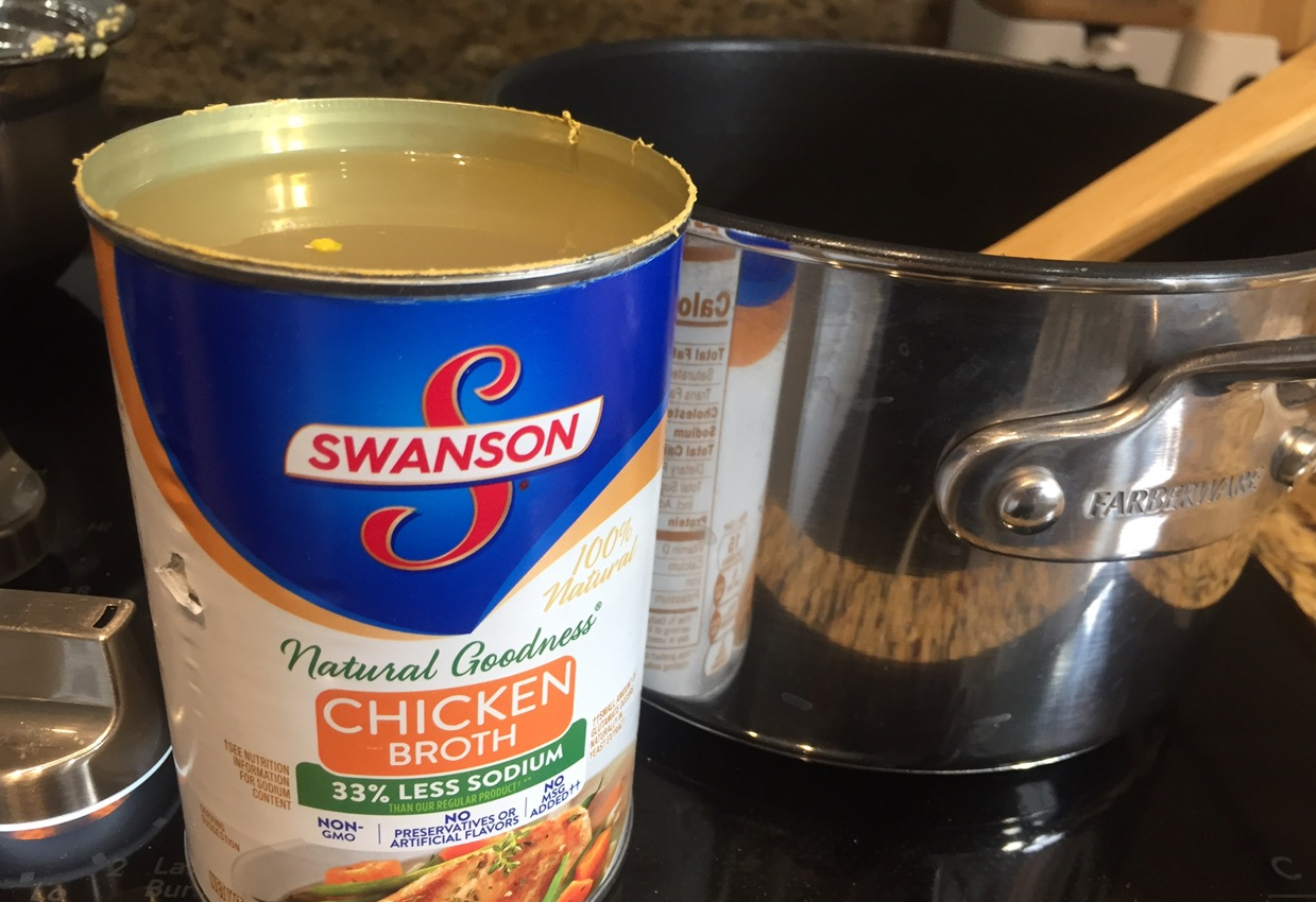 Add 200ml of prepared chicken broth to the recipe.