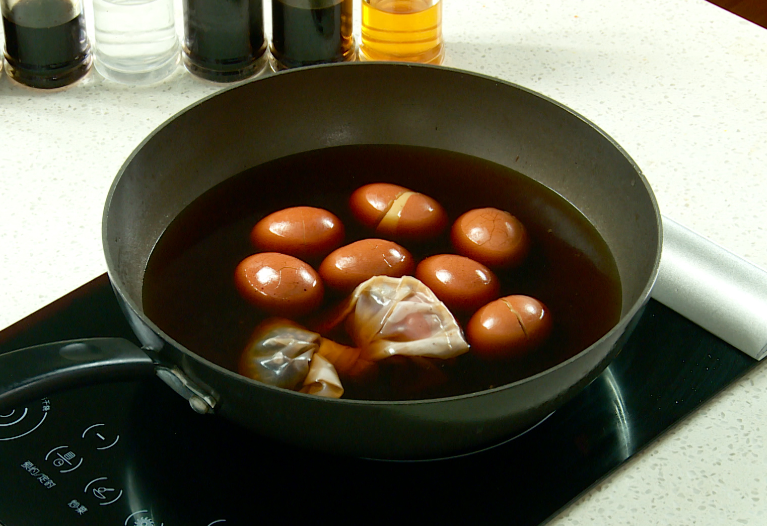 Cool hard-boiled eggs in spiced water before serving.