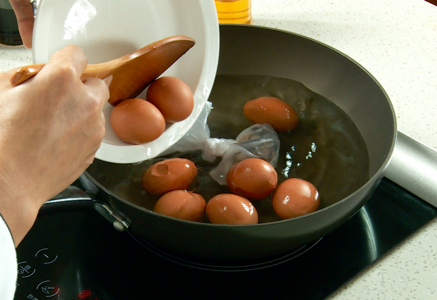 Create flavorful boiled eggs by simmering with spices for an hour.