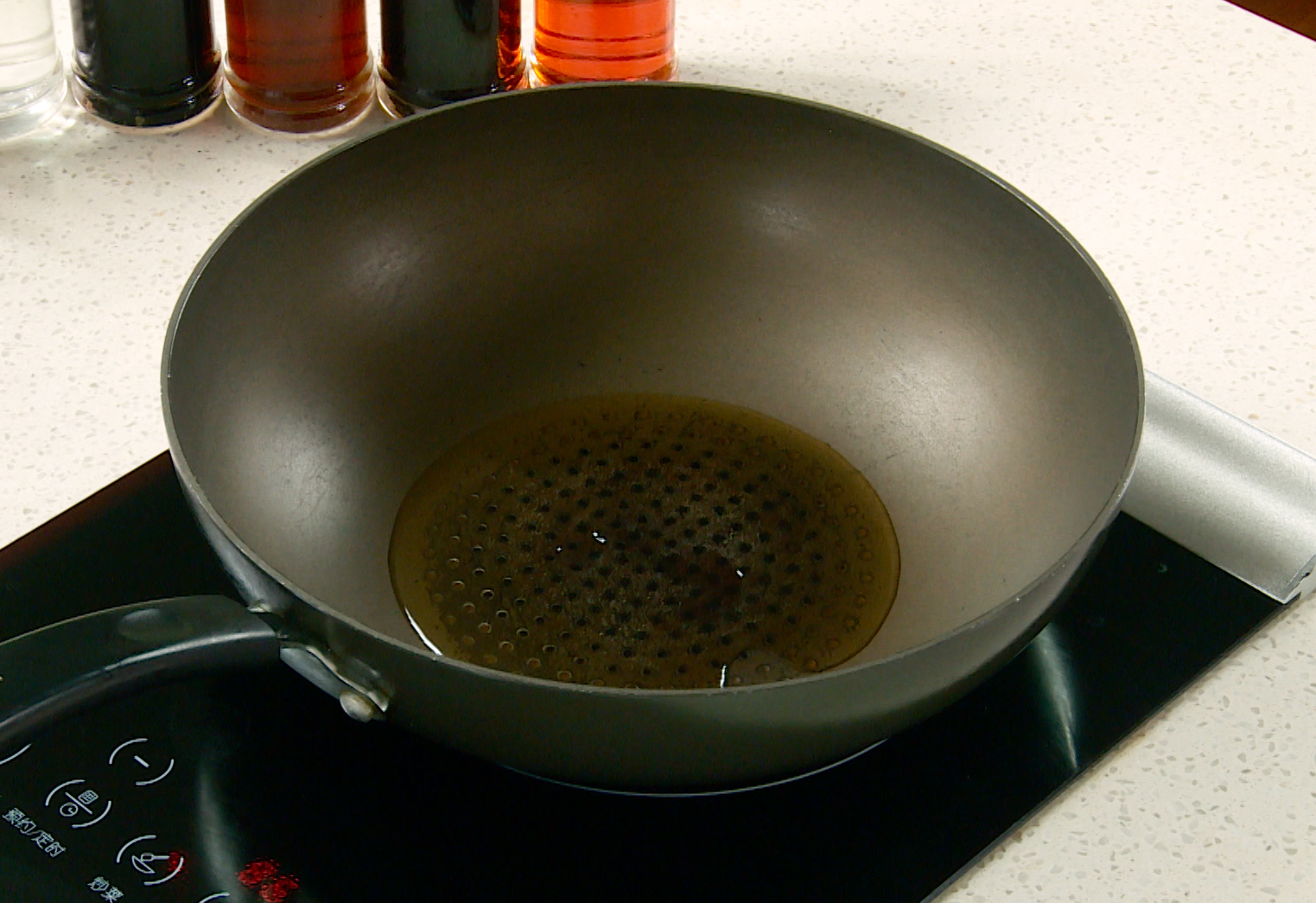 Heat oil in pan until 70% heat, indicated by ripples, before smoking.