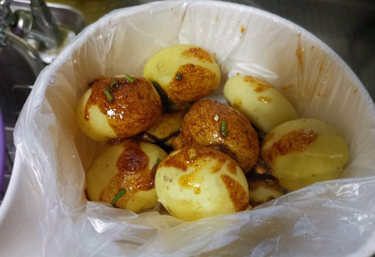 Marinate potatoes in a plastic bag for even coating.