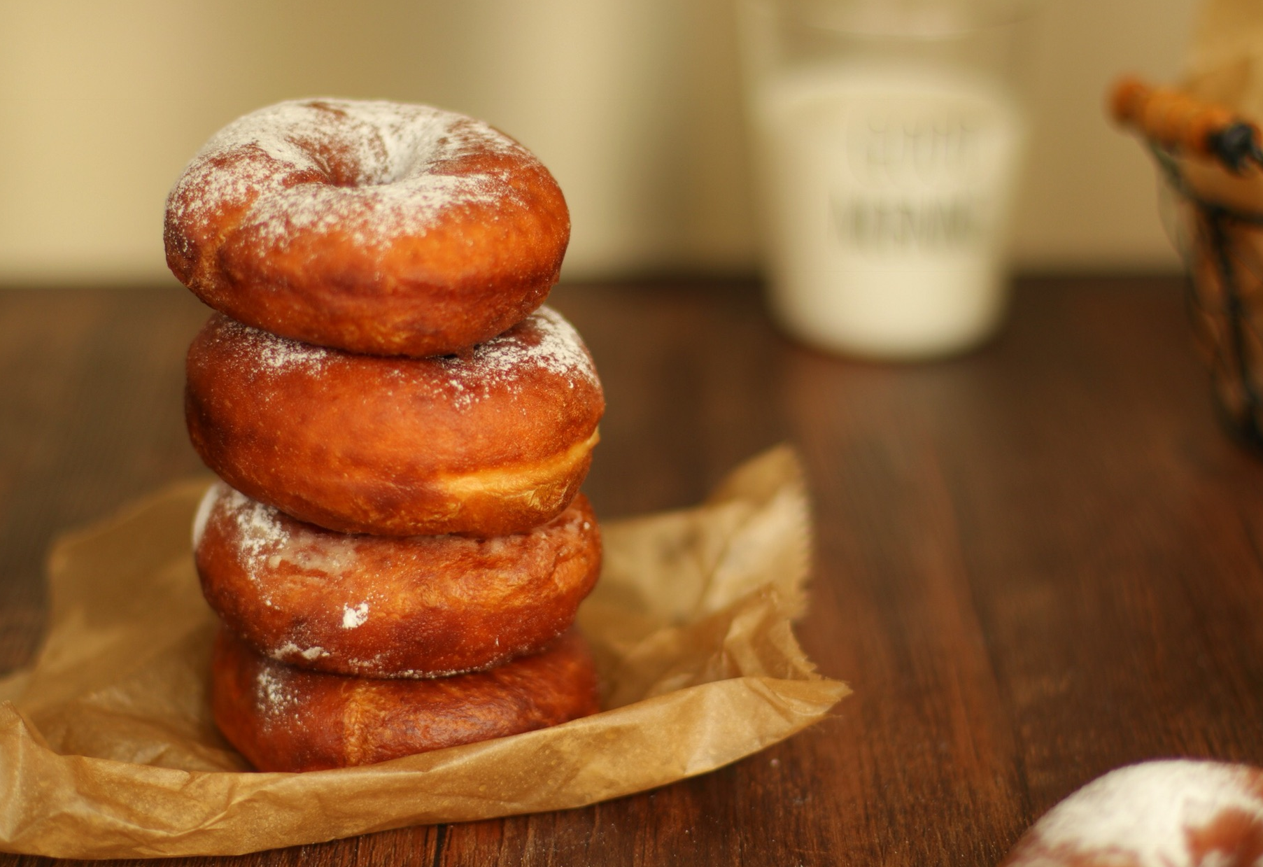 Remove fried donuts, drain on paper towels.