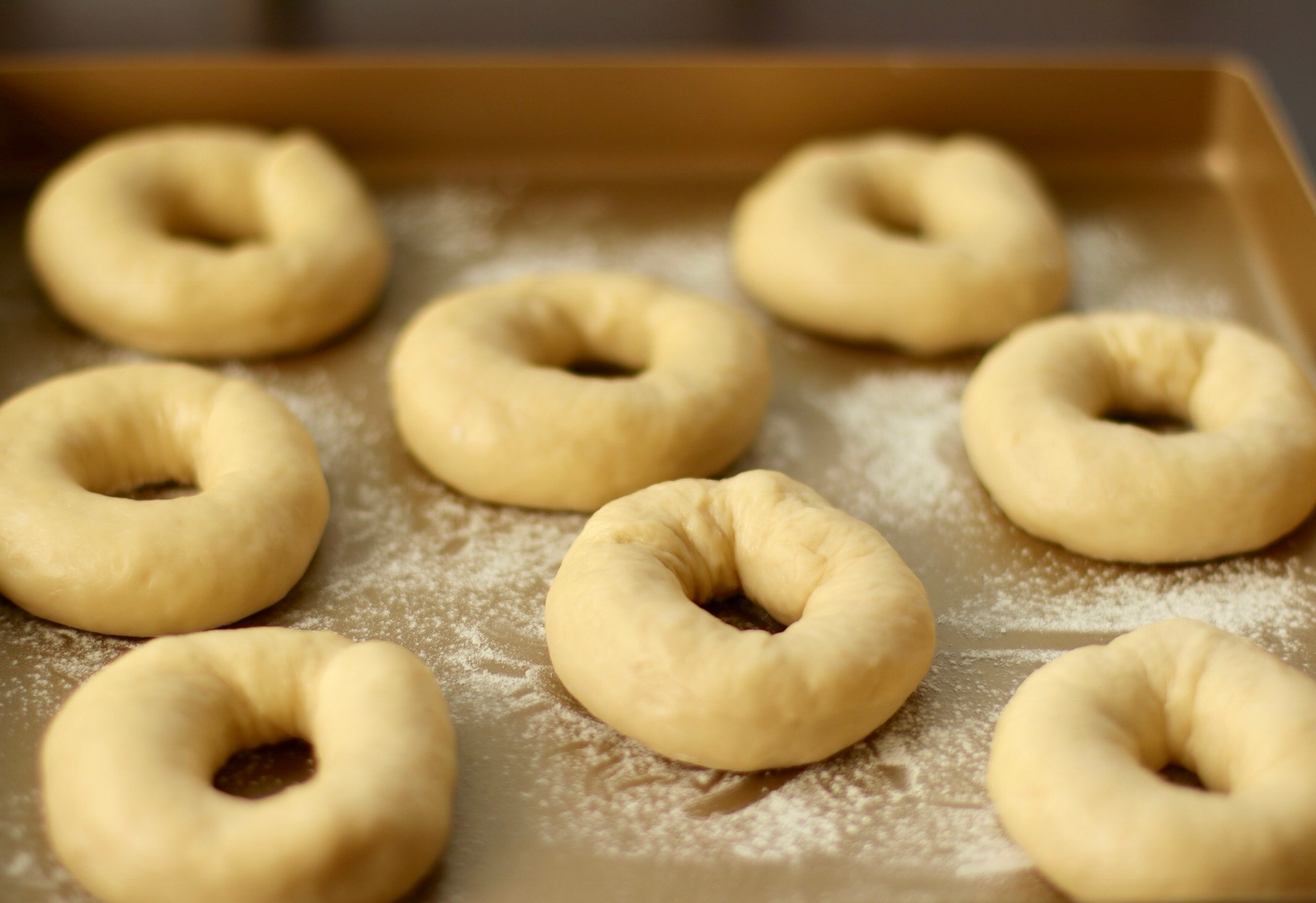 Shape 7 dough portions, proof on baking sheet for 20 minutes at 30°C (86°F).