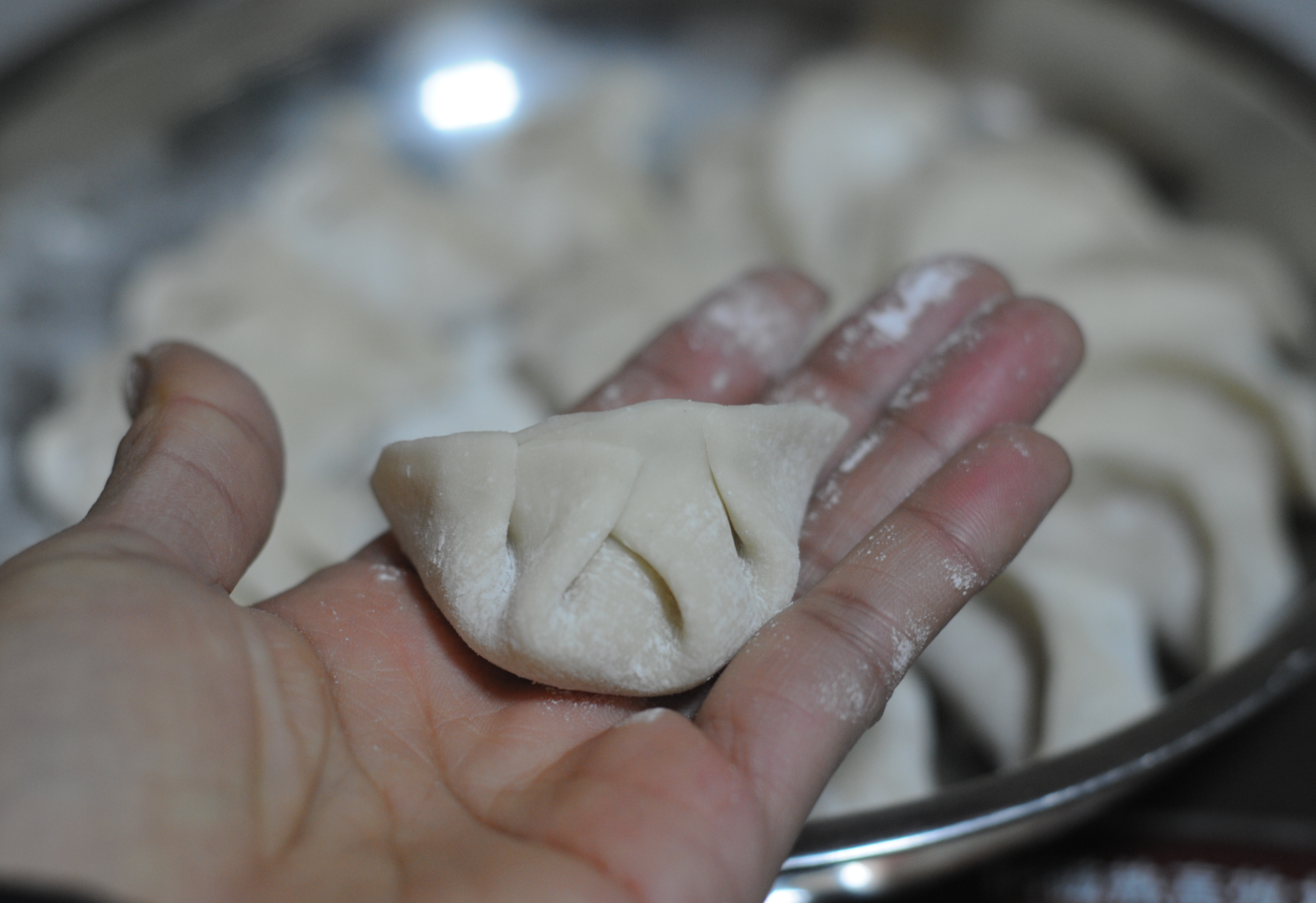 Instruction to fold and seal dumplings with preferred method.