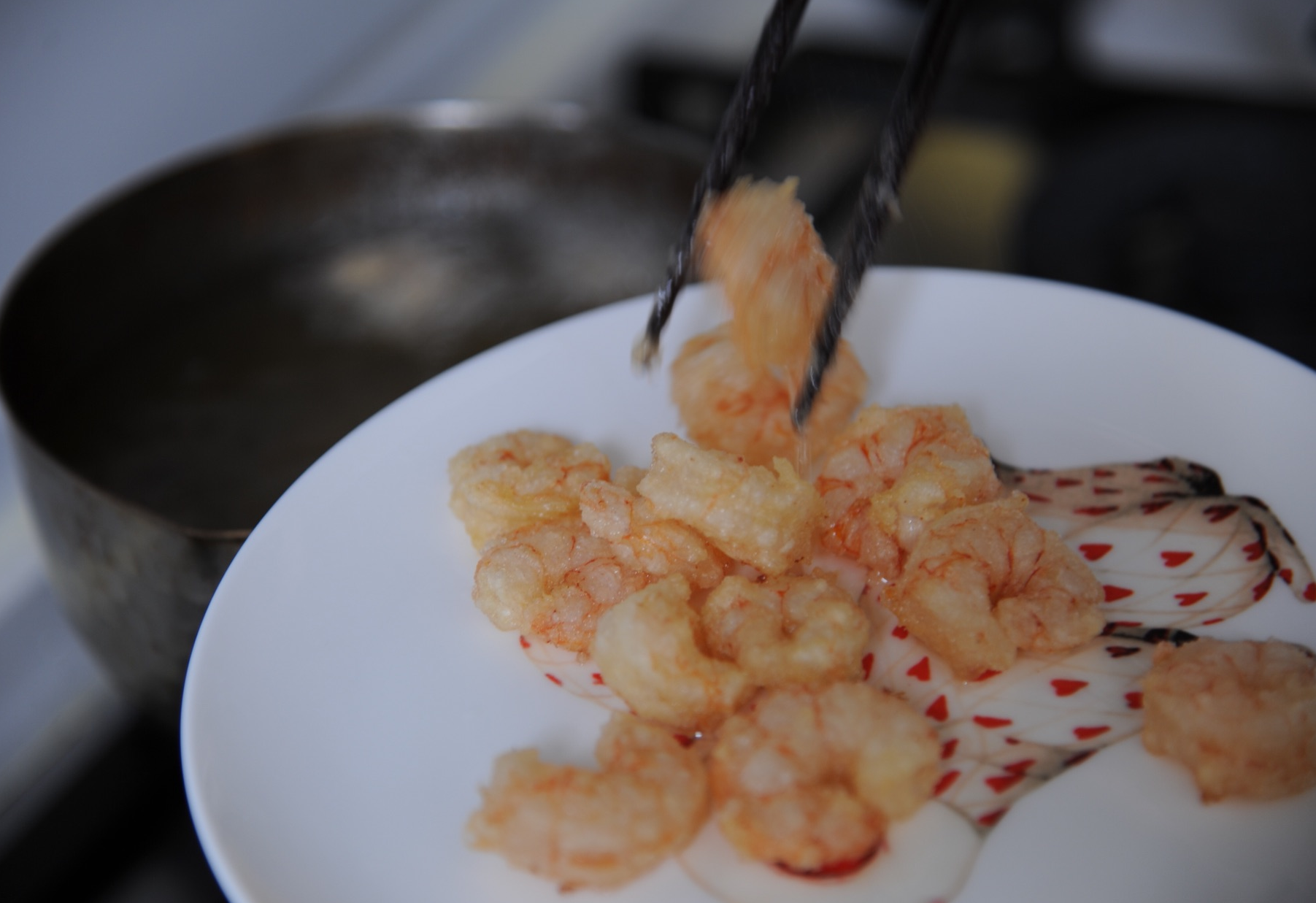 Fry shrimp until golden brown.