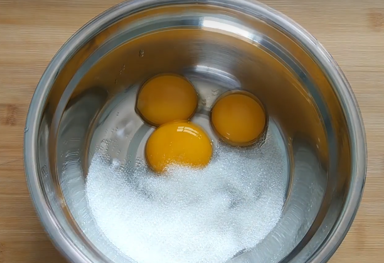 Add 40g sugar to egg yolks for recipe.