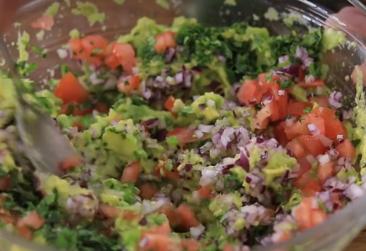 Combine onion, chili, tomato, cilantro with mashed avocado. Add salt, mix well.