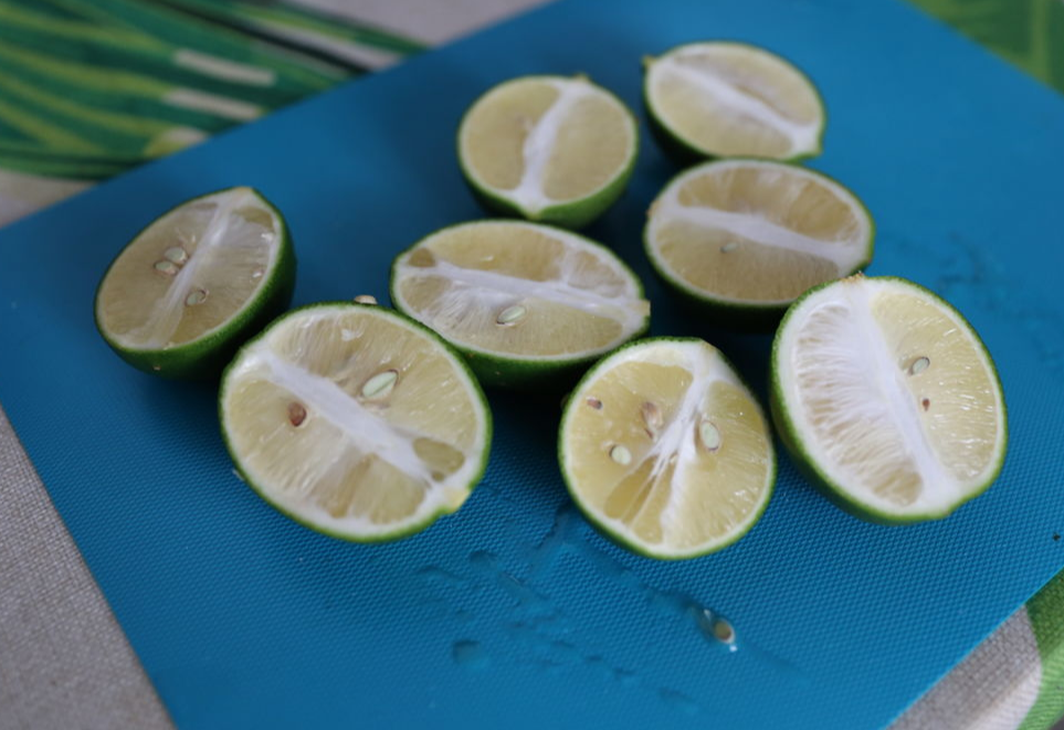 Instructions to cut and remove flesh from 4 limes.