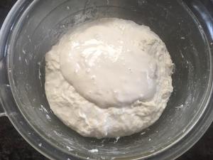 Add 100g natural leavening to dough after 20 minutes.