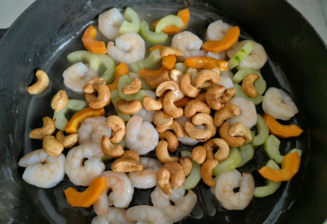 Stir Fried Cucumber and Carrot shrimp cashews