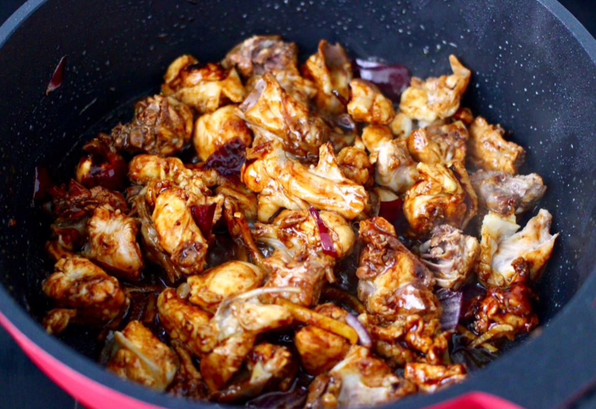 stir-frying chicken