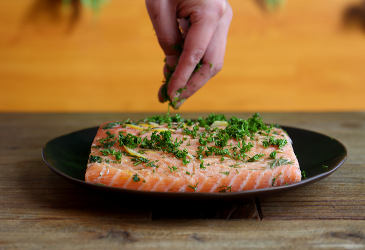 salmon and place it skin-side down on a baking sheet