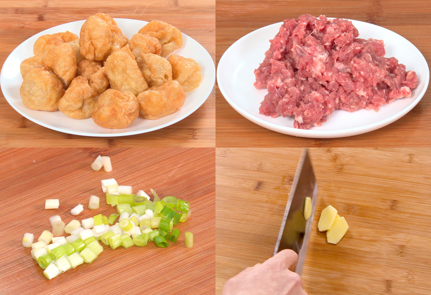 fried gluten balls,ground pork,green onion and ginger