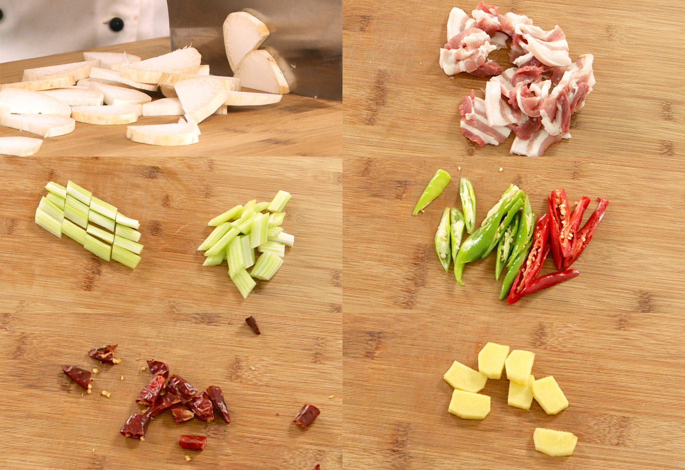 king oyster mushroom and ginger, cut the green and red bell peppers