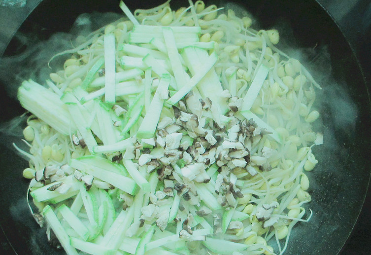 bean sprouts add zucchini strips and diced mushrooms