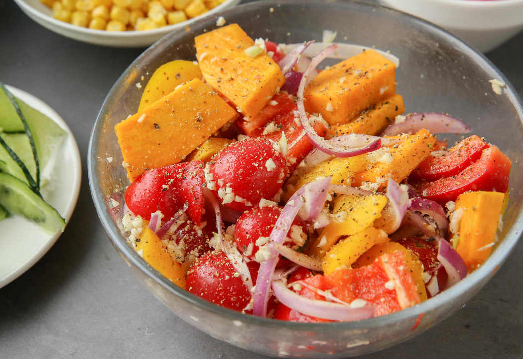 onion, pumpkin, cherry tomatoes