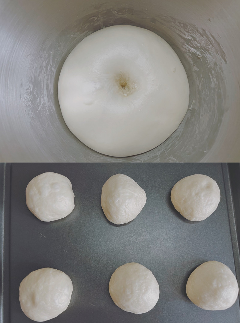 punch down the dough, divide it into 6 pieces, and roll them into balls