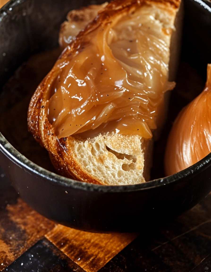 into the bowl lined with baguette slices