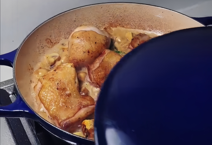 Simmer chicken.