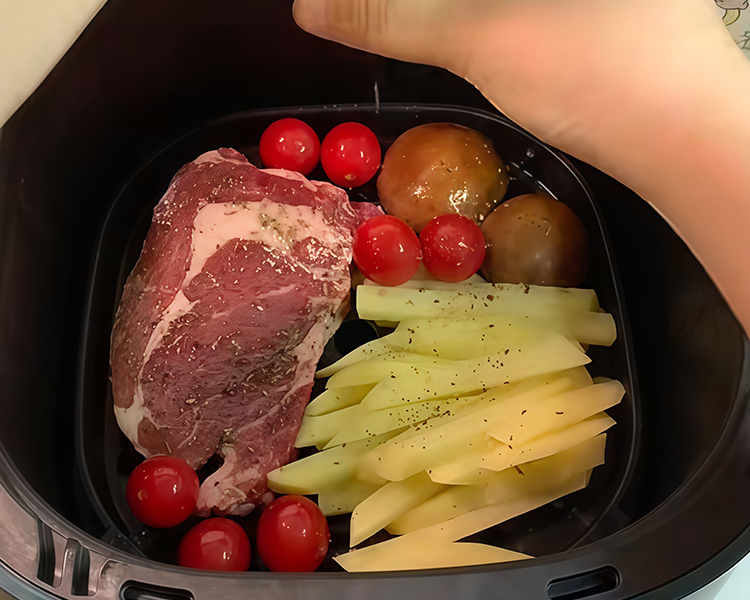 steak, potatoes