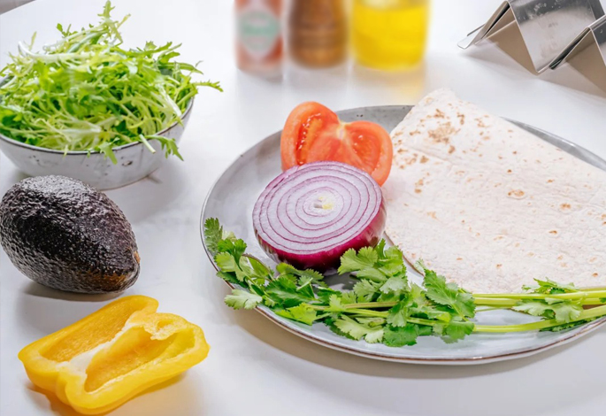 tortillas, avocado, onion