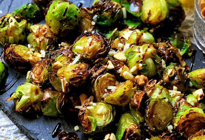 brussels sprouts, crushed walnut kernels