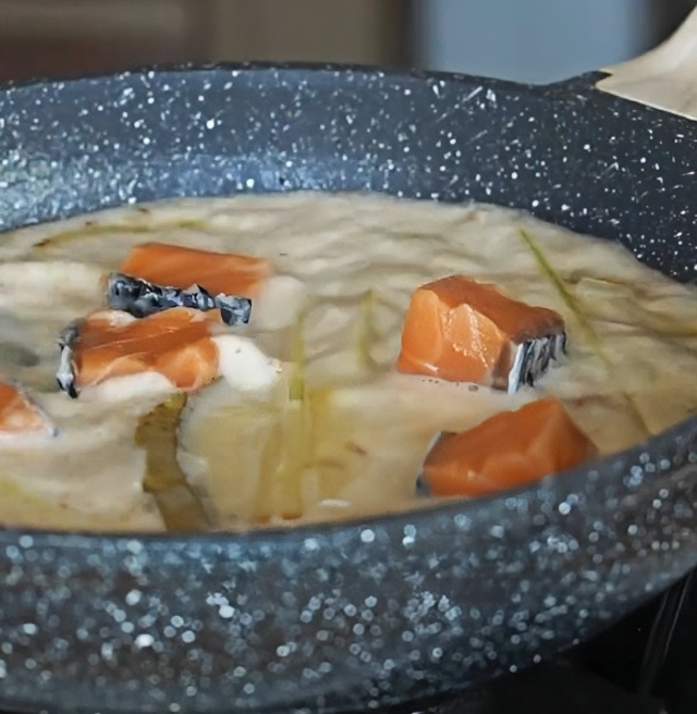 Add the salmon directly to the soup