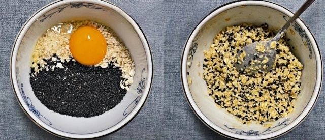 Mix eggs, oats