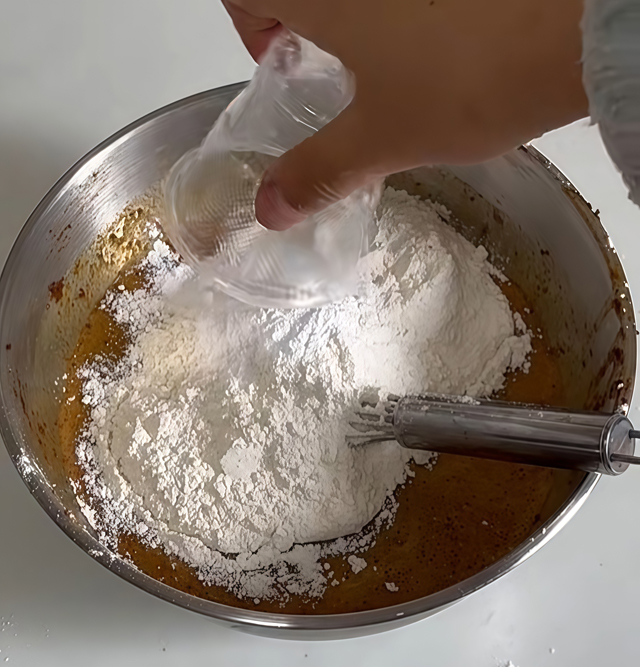 Add 2 cups of low-protein or all-purpose flour