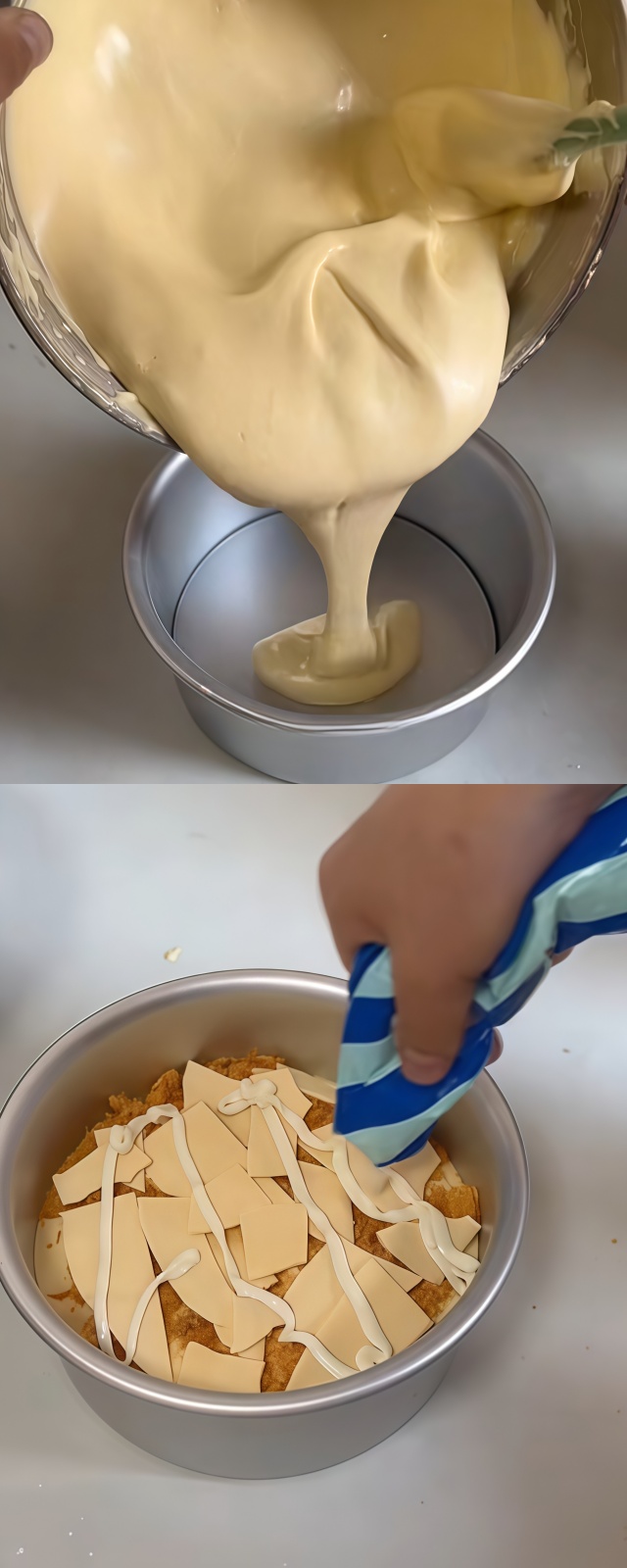 ​Pour half of the batter into a 6-inch cake pan