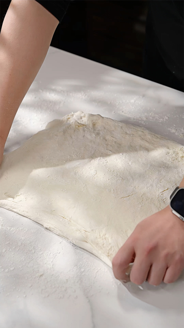 Stretch the dough into a square shape