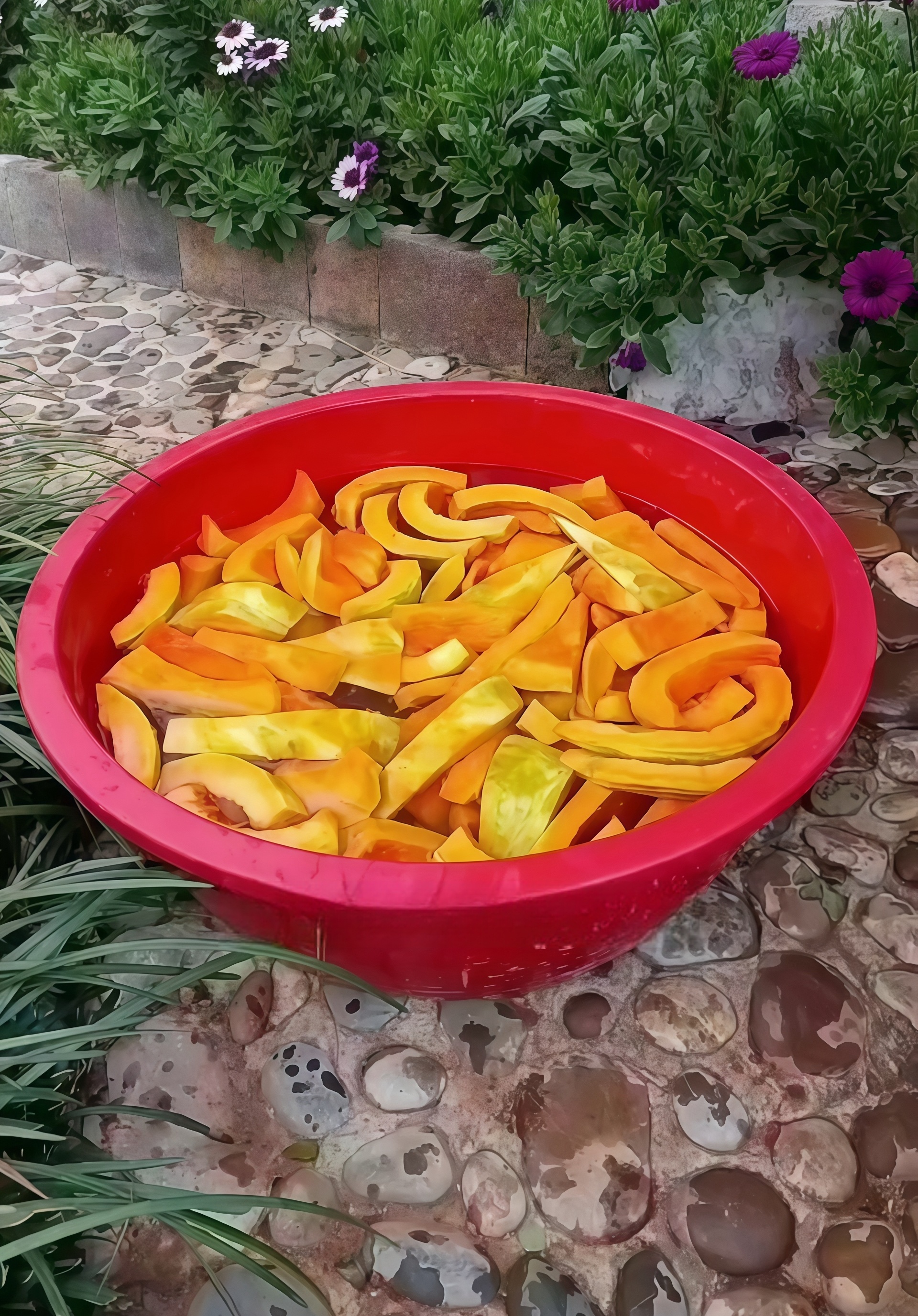 pumpkin pieces, lime water