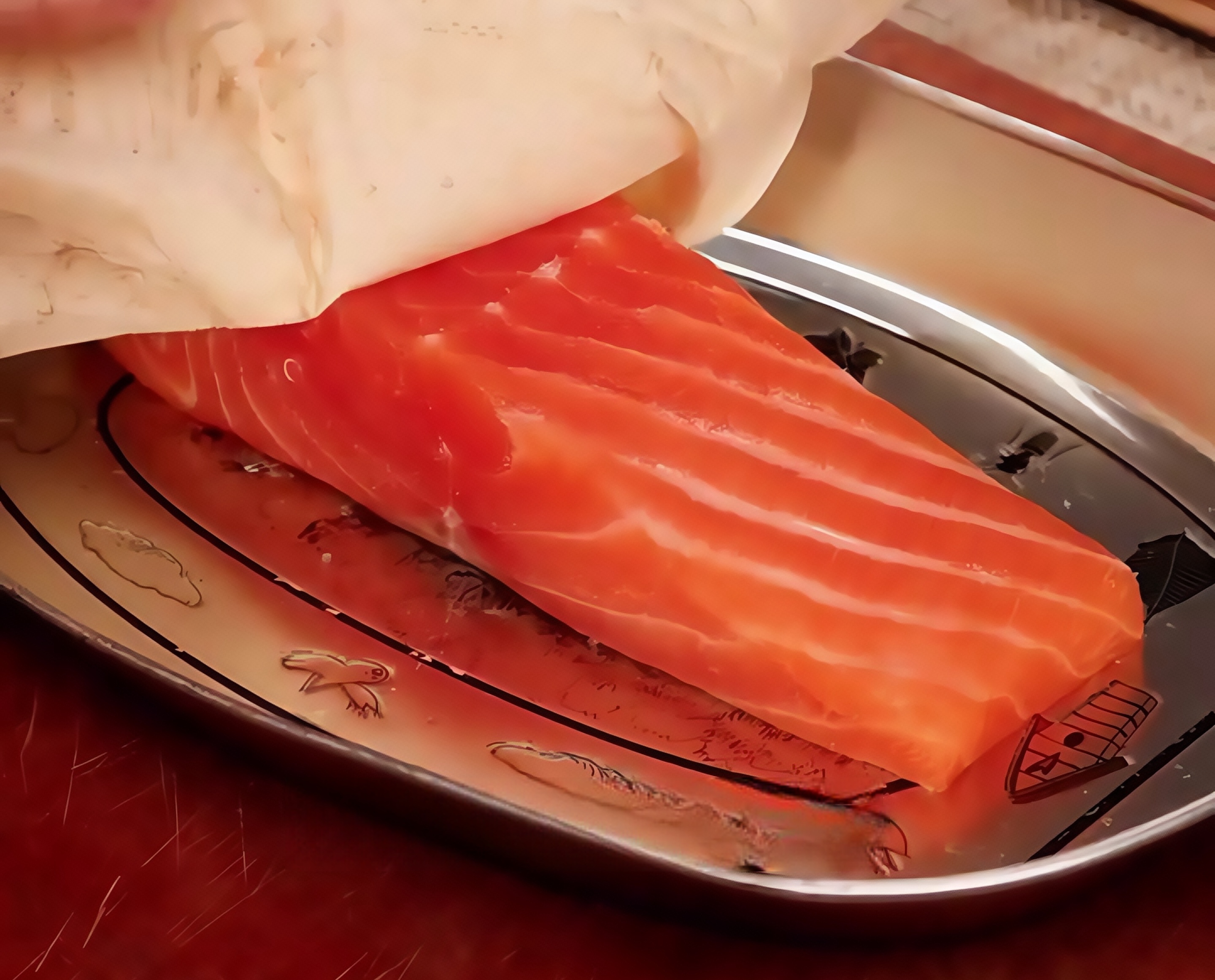 salmon fillet, paper