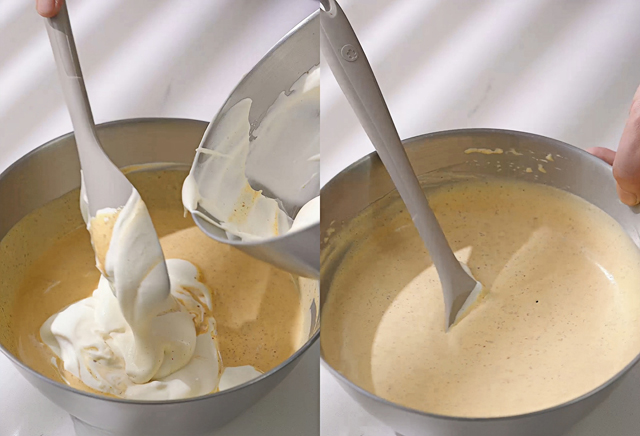 Mix the almond cream mixture with the whipped cream